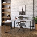 Ver imagem 2 de Conjunto 2 Peças com Mesa para Escritorio em L Industrial 150cm Kuadra e Cadeira de Escritório Diretor Tok Branco