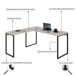 Kit 2 Peças com Mesa para Escritorio em L Industrial 150cm Kuadra e Cadeira de Escritório Diretor Tok - 6