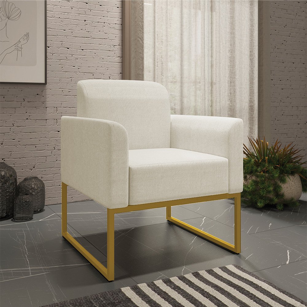 Poltrona Marisa Linho Bege Base Industrial Dourado Bnn Decor D Rossi - 2