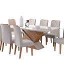 Ver imagem 2 de Conjunto Mesa de Jantar Retangular Eleganza 200x90cm com Vidro e 8 Cadeiras Yescasa Bege/Mel/Off White/Marfim
