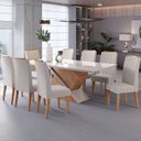 Ver imagem 1 de Conjunto Mesa de Jantar Retangular Eleganza 200x90cm com Vidro e 8 Cadeiras Yescasa Bege/Mel/Off White/Marfim