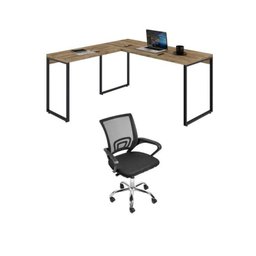 Kit 2 Peças com Mesa para Escritorio em L Industrial 150cm Kuadra e Cadeira de Escritório Diretor Tok - 1