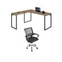 Ver imagem 1 de Conjunto 2 Peças com Mesa para Escritorio em L Industrial 150cm Kuadra e Cadeira de Escritório Diretor Tok Carvalho