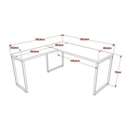 Kit 2 Peças com Mesa para Escritorio em L Industrial 150cm Kuadra e Cadeira de Escritório Diretor Tok - 6