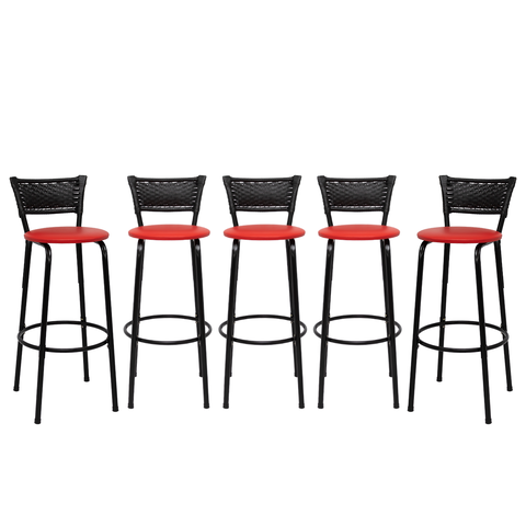 Kit 5 Banquetas para Bancada Banco Alto Junco Preto Balcão Cozinha Gourmet Bar Área de Lazer Piscina