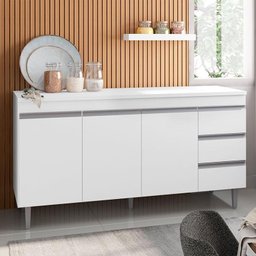 Balcão de Cozinha Andréia com Tampo 150 Cm Branco – Ajl - 2