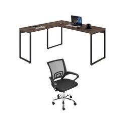 Kit 2 Peças com Mesa para Escritorio em L Industrial 150cm Kuadra e Cadeira de Escritório Diretor Tok - 1