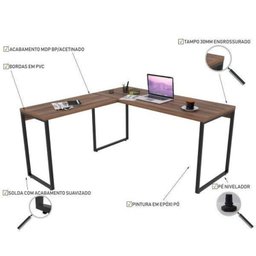 Kit 2 Peças com Mesa para Escritorio em L Industrial 150cm Kuadra e Cadeira de Escritório Diretor Tok - 7
