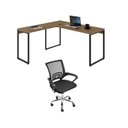 Ver imagem 1 de Conjunto 2 Peças com Mesa para Escritorio em L Industrial 150cm Kuadra e Cadeira de Escritório Diretor Tok Marrom
