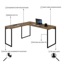 Kit 2 Peças com Mesa para Escritorio em L Industrial 150cm Kuadra e Cadeira de Escritório Diretor Tok - 6