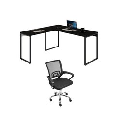 Kit 2 Peças com Mesa Escritório em L Industrial 150cm Kuadra e Cadeira de Escritório Diretor Santiago - 1