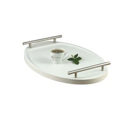 Bandeja Cantinho Café Decorativa da Manhã Escritório 46x26:branco/aço Escovado - 5