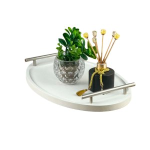 Bandeja Cantinho Café Decorativa da Manhã Escritório 46x26:branco/aço Escovado