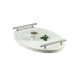 Bandeja Cantinho Café Decorativa da Manhã Escritório 46x26:branco/aço Escovado - 2