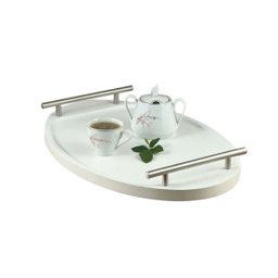 Bandeja Cantinho Café Decorativa da Manhã Escritório 46x26:branco/aço Escovado - 4