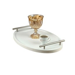 Bandeja Cantinho Café Decorativa da Manhã Escritório 46x26:branco/aço Escovado - 3