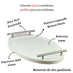 Bandeja Cantinho Café Decorativa da Manhã Escritório 46x26:branco/aço Escovado - 8