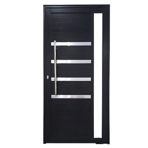 Porta Pivotante com Puxador, Friso e Vidro Alumínio Preto Linha Roma:Direita/ 210 x 120