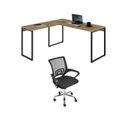 Ver imagem 1 de Conjunto 2 Peças com Mesa Escritório em L Industrial 150cm Kuadra e Cadeira de Diretor Santiago Carvalho Bege