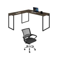 Kit 2 Peças com Mesa Escritório em L Industrial 150cm Kuadra e Cadeira de Escritório Diretor Santiago - 1