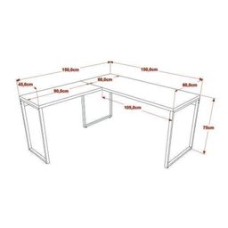 Kit 2 Peças com Mesa Escritório em L Industrial 150cm Kuadra e Cadeira de Escritório Diretor Santiago - 5