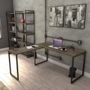 Ver imagem 3 de Conjunto 2 Peças com Mesa Escritório em L Industrial 150cm Kuadra e Cadeira de Diretor Santiago Marrom