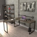 Ver imagem 2 de Conjunto 2 Peças com Mesa Escritório em L Industrial 150cm Kuadra e Cadeira de Diretor Santiago Marrom