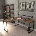 Ver imagem 3 de Conjunto 2 Peças com Mesa Escritório em L Industrial 150cm Kuadra e Cadeira de Diretor Santiago Marrom