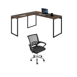 Kit 2 Peças com Mesa Escritório em L Industrial 150cm Kuadra e Cadeira de Escritório Diretor Santiago - 1