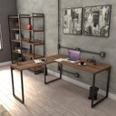 Ver imagem 2 de Conjunto 2 Peças com Mesa Escritório em L Industrial 150cm Kuadra e Cadeira de Diretor Santiago Marrom