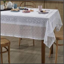 Toalha de Mesa Renda Clássica Branca 06 Lugares 150x220 Cm - 5
