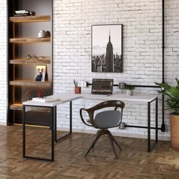 Kit 2 Peças com Mesa Escritório em L Industrial 150cm Kuadra e Cadeira de Escritório Diretor Santiago - 11