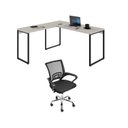 Ver imagem 1 de Conjunto 2 Peças com Mesa Escritório em L Industrial 150cm Kuadra e Cadeira de Diretor Santiago Bege Branco