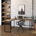 Ver imagem 2 de Conjunto 2 Peças com Mesa Escritório em L Industrial 150cm Kuadra e Cadeira de Diretor Santiago Marrom