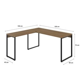 Kit 2 Peças com Mesa Escritório em L Industrial 150cm Kuadra e Cadeira de Escritório Diretor Santiago - 4