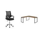 Ver imagem 1 de Conjunto 2 Peças com Mesa Escritório em L Industrial 150cm Kuadra e Cadeira de Diretor Santiago Marrom