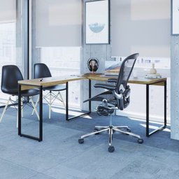 Kit 2 Peças com Mesa Escritório em L Industrial 150cm Kuadra e Cadeira de Escritório Diretor Santiago - 8
