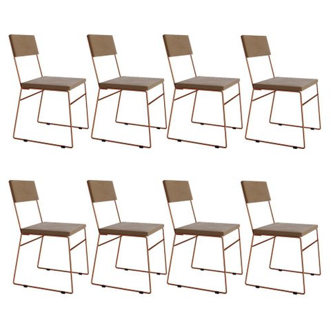 Kit 8 Cadeiras de Jantar Málaga Veludo Marrom Base Cobre Mesa Sala Cozinha e Decoração-cobre/marrom