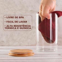 KIT DE 6 POTES HERMÉTICOS VIDRO TAMPA BAMBU 600ML U UNICA UNICA - 7