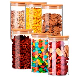 KIT DE 6 POTES HERMÉTICOS VIDRO TAMPA BAMBU 600ML U UNICA UNICA - 1