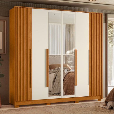 Guarda Roupa Casal 06 Portas com Espelho Deville Marrom/Cinamomo/Off White
