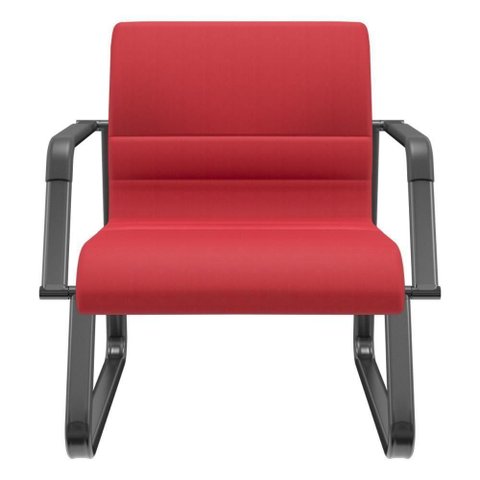 Cadeira de Escritório Recepção com Braço Fixa Preta Lev P03 Crepe Vermelho - Lyam Decor