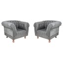 Ver imagem 1 de Duas Poltronas Chesterfield Capitone Suede Cinza Decorativa / Sala, Tv, Estar, Recepção