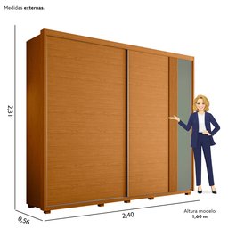 Guarda Roupa Casal 02 Portas Deslizantes Acácia - 3