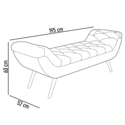 Puff Recamier Calçadeira 195cm Pés Palito Madeira Venêto P02 Sintético Preto - Mpozenato - 4