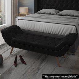 Puff Recamier Calçadeira 195cm Pés Palito Madeira Venêto P02 Sintético Preto - Mpozenato - 2