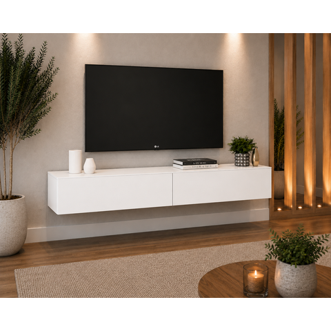 Rack Estante Eros Suspenso Branco 140cm Retro Decoração Requinte Sala Quarto