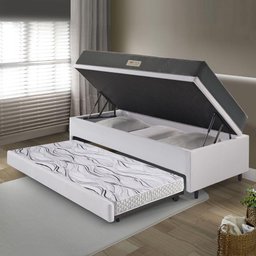 Bicama Box Baú Solteiro 88x188 Courino Linho Branco com Colchão Dual Firm Ecoflex - 3