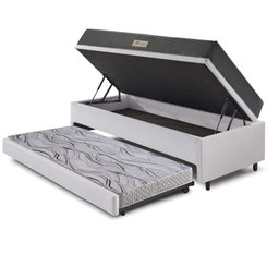 Bicama Box Baú Solteiro 88x188 Courino Linho Branco com Colchão Dual Firm Ecoflex - 4