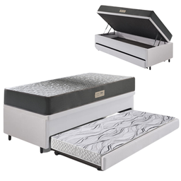 Bicama Box Baú Solteiro 88x188 Courino Linho Branco com Colchão Dual Firm Ecoflex - 1